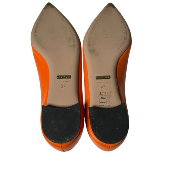 Gucci Pointed Toe Orange Leather Flats Silver Stud Toe Cap Slip On EU 37 US 7 - Picture 12 of 14